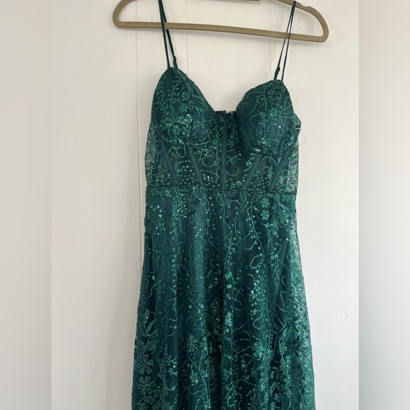 Windsor Lauren Sweetheart A-Line Glitter Green Sequin Dress Size 9 - Picture 6 of 16